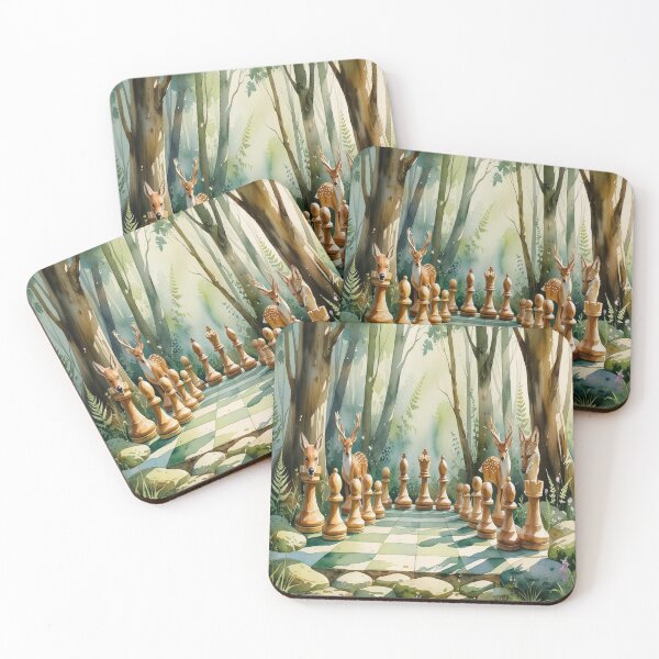 Item preview, Enchanted Woodland Chess Art - Watercolour Deer vs Wolf Set On Mossy Stone Board designed and sold by M&M Lifestyle Hub.