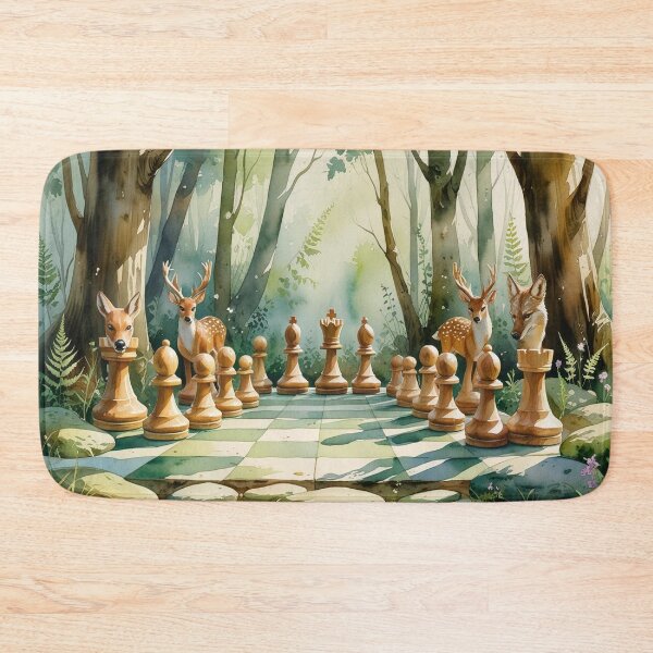 Item preview, Enchanted Woodland Chess Art - Watercolour Deer vs Wolf Set On Mossy Stone Board designed and sold by M&M Lifestyle Hub.