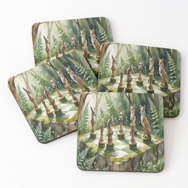 Item preview, Enchanted Woodland Chess Art - Watercolour Deer vs Wolf Set On Mossy Stone Board designed and sold by M&M Lifestyle Hub.
