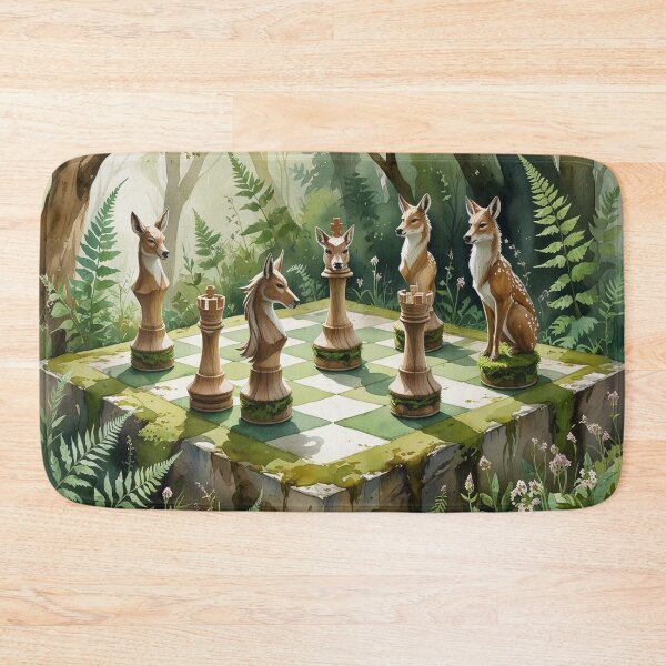 Item preview, Enchanted Woodland Chess Art - Watercolour Deer vs Wolf Set On Mossy Stone Board designed and sold by M&M Lifestyle Hub.