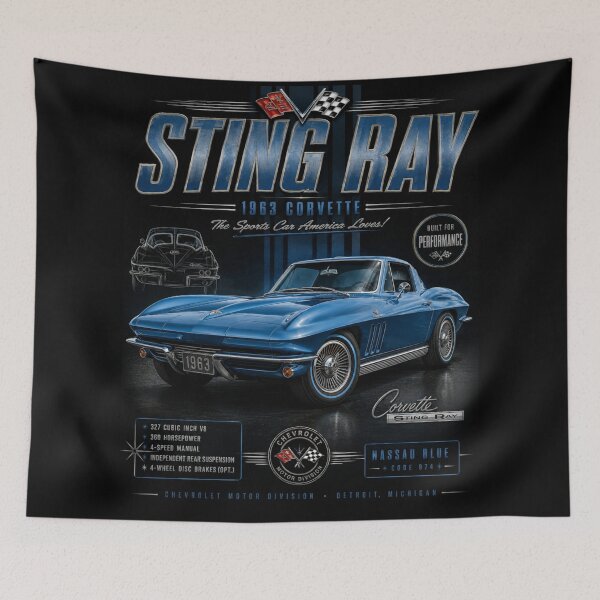 Artikelvorschau, 1963 Corvette Sting Ray Coupé Split Window Klassischer amerikanischer Sportwagen Kunst entworfen und verkauft von TheArtOfCar.