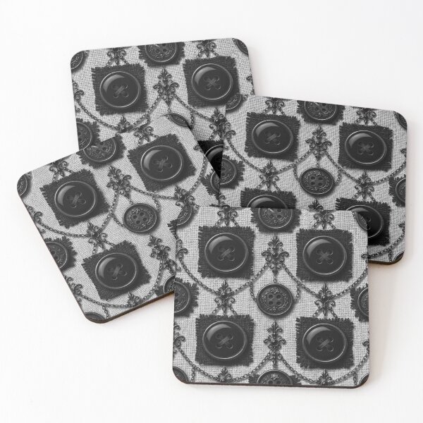 Item preview, The Noir Haberdashery - Monochrome Linen & Jet Black Button Damask designed and sold by cabuks.