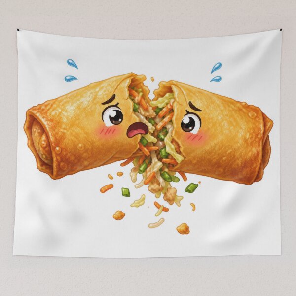 Item preview, Sad Split Spring Roll Cartoon Character with Spilling Filling designed and sold by jgvisualarts.
