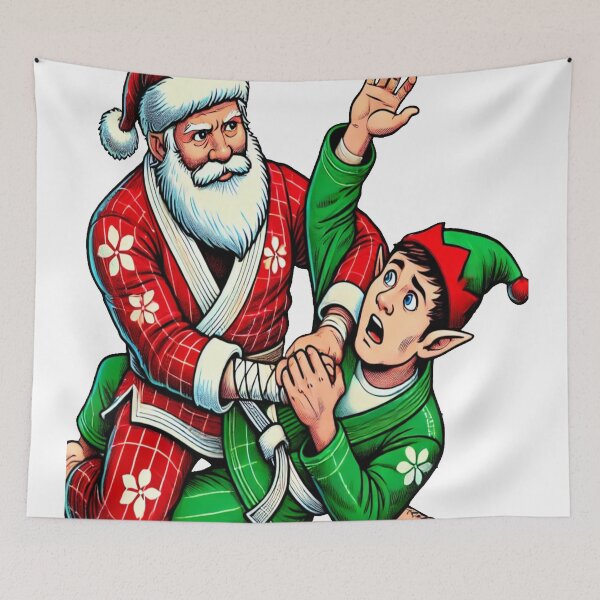 Item preview, Santa vs Elf Funny BJJ Christmas Submission Art designed and sold by RariTeesShop.