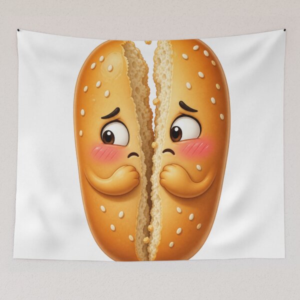Item preview, Sad Split Sesame Bagel Cartoon Character Illustration designed and sold by jgvisualarts.