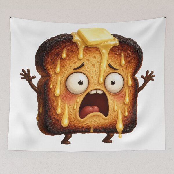 Item preview, Terrified Burnt Toast Cartoon Character Melting with Butter designed and sold by jgvisualarts.