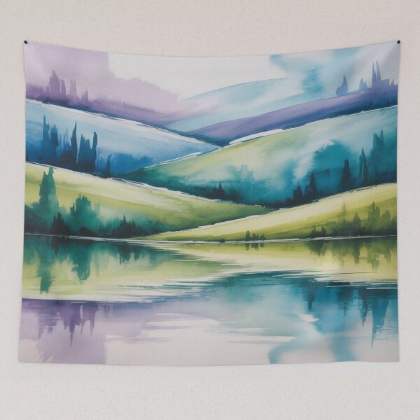 Item preview, Abstract Watercolour Landscape - Blended Blues & Greens - Impressionistic Strokes designed and sold by M&M Lifestyle Hub.