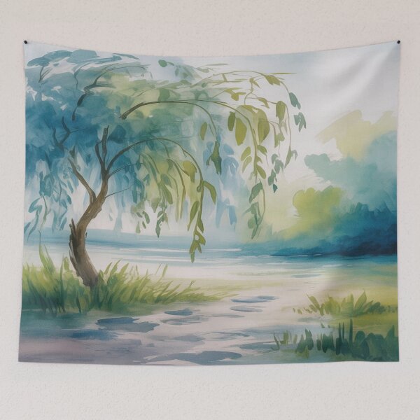 Item preview, Abstract Watercolour Landscape - Blended Blues & Greens - Impressionistic Strokes designed and sold by M&M Lifestyle Hub.