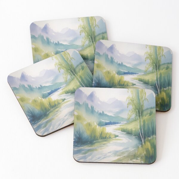 Item preview, Abstract Watercolour Landscape - Blended Blues & Greens - Impressionistic Strokes designed and sold by M&M Lifestyle Hub.