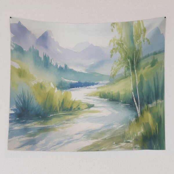 Item preview, Abstract Watercolour Landscape - Blended Blues & Greens - Impressionistic Strokes designed and sold by M&M Lifestyle Hub.