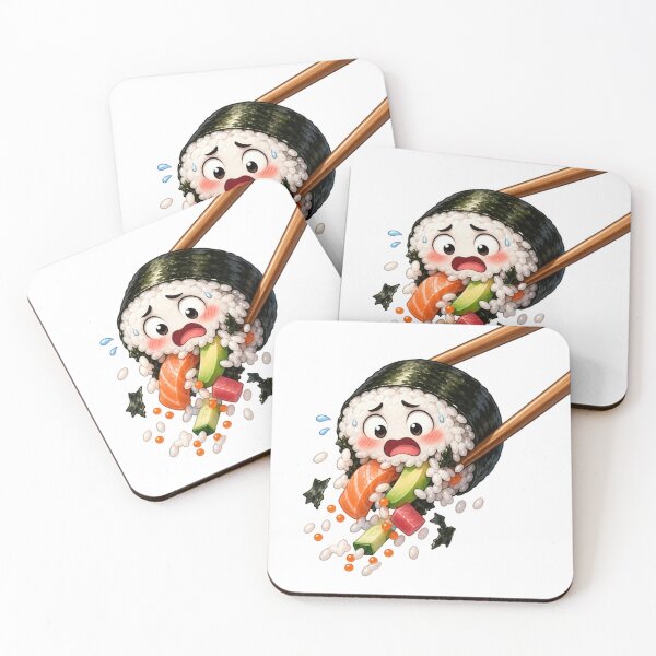 Item preview, Panicked Sushi Roll Cartoon Character Caught by Chopsticks designed and sold by jgvisualarts.