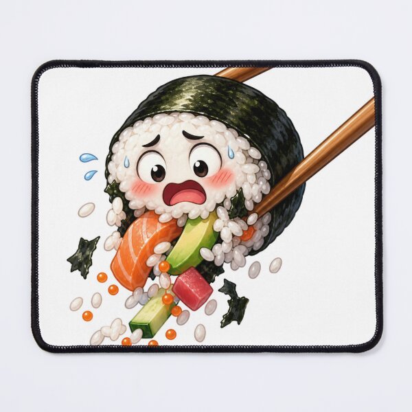 Item preview, Panicked Sushi Roll Cartoon Character Caught by Chopsticks designed and sold by jgvisualarts.