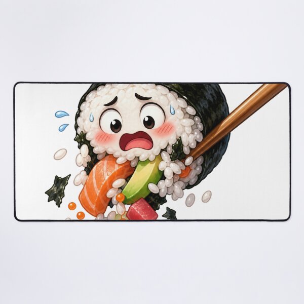 Item preview, Panicked Sushi Roll Cartoon Character Caught by Chopsticks designed and sold by jgvisualarts.