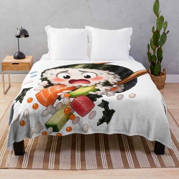 Item preview, Panicked Sushi Roll Cartoon Character Caught by Chopsticks designed and sold by jgvisualarts.