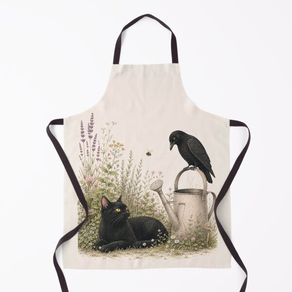 Item preview, Herb Garden Companions – Black Cat & Raven Cottagecore Art designed and sold by VelvetClawStudio.