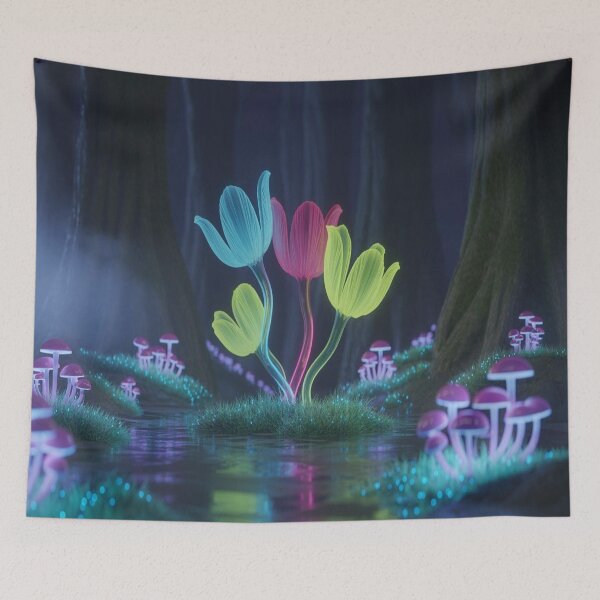 Item preview, Futuristic Rainforest - Neon Vines & Holographic Animals - Cyberpunk Aesthetic - Dark Teal & Pink Lighting designed and sold by M&M Lifestyle Hub.
