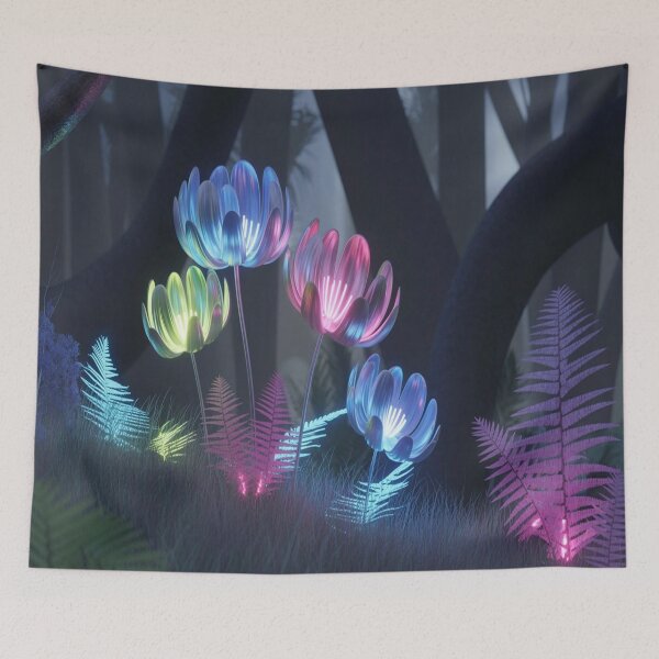 Item preview, Futuristic Rainforest - Neon Vines & Holographic Animals - Cyberpunk Aesthetic - Dark Teal & Pink Lighting designed and sold by M&M Lifestyle Hub.