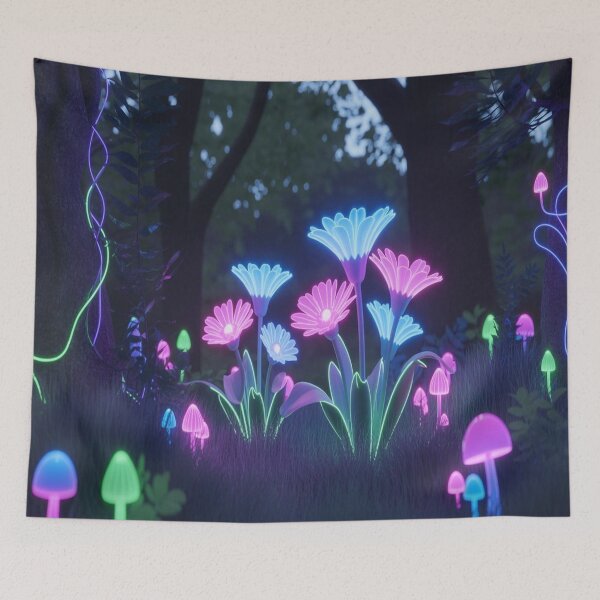 Item preview, Futuristic Rainforest - Neon Vines & Holographic Animals - Cyberpunk Aesthetic - Dark Teal & Pink Lighting designed and sold by M&M Lifestyle Hub.