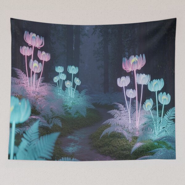 Item preview, Futuristic Rainforest - Neon Vines & Holographic Animals - Cyberpunk Aesthetic - Dark Teal & Pink Lighting designed and sold by M&M Lifestyle Hub.