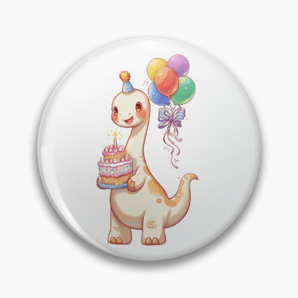 Item preview, Cute Brachiosaurus Birthday Dinosaur with Cake and Balloons designed and sold by Tronstell.