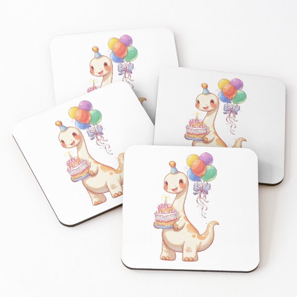 Item preview, Cute Brachiosaurus Birthday Dinosaur with Cake and Balloons designed and sold by Tronstell.