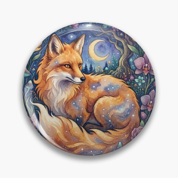 Item preview, Celestial Fox Watercolor - Mystical Cottagecore Illustration of Night Forest designed and sold by PixelsTelas.