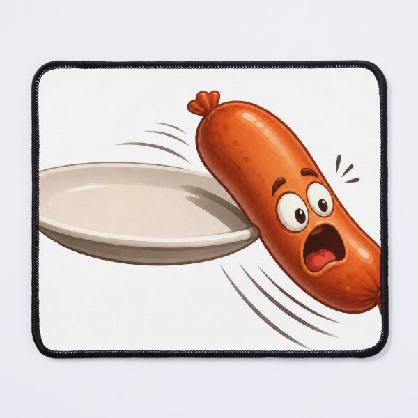 Item preview, Panicked Cartoon Sausage Jumping Off Plate Illustration designed and sold by jgvisualarts.