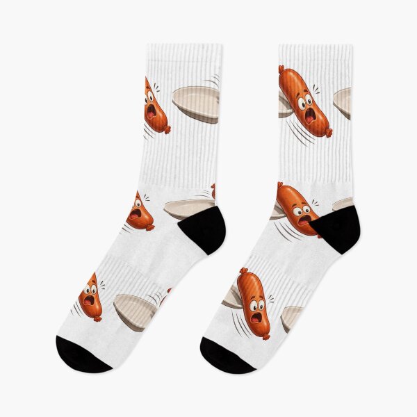 Item preview, Panicked Cartoon Sausage Jumping Off Plate Illustration designed and sold by jgvisualarts.