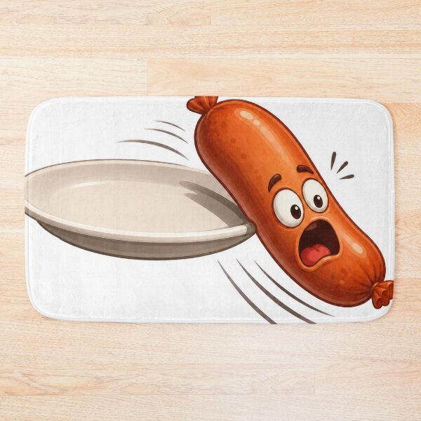 Item preview, Panicked Cartoon Sausage Jumping Off Plate Illustration designed and sold by jgvisualarts.