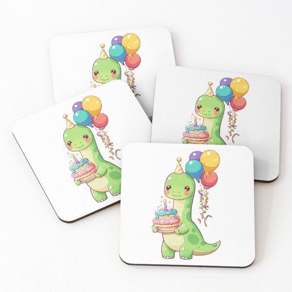 Item preview, Adorable Green Dinosaur Birthday Sticker with Cake and Balloons designed and sold by Tronstell.