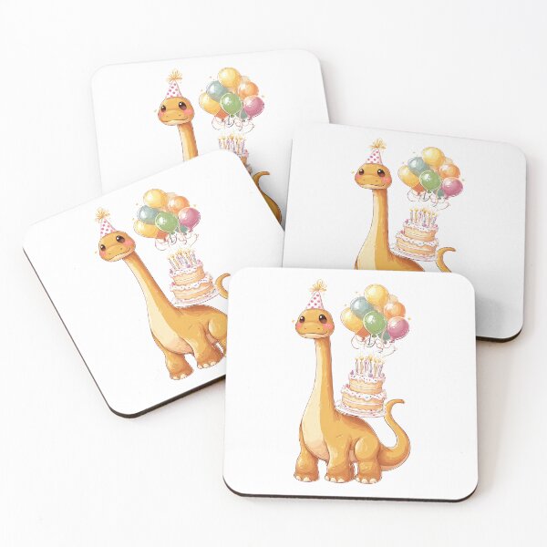 Item preview, Cute Yellow Dinosaur Carrying Birthday Cake and Balloons designed and sold by Tronstell.