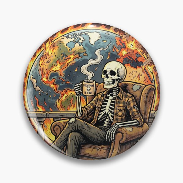 Item preview, Skeleton sitting on a chair, drinking cofee, "everything is fine" designed and sold by Ks3L.