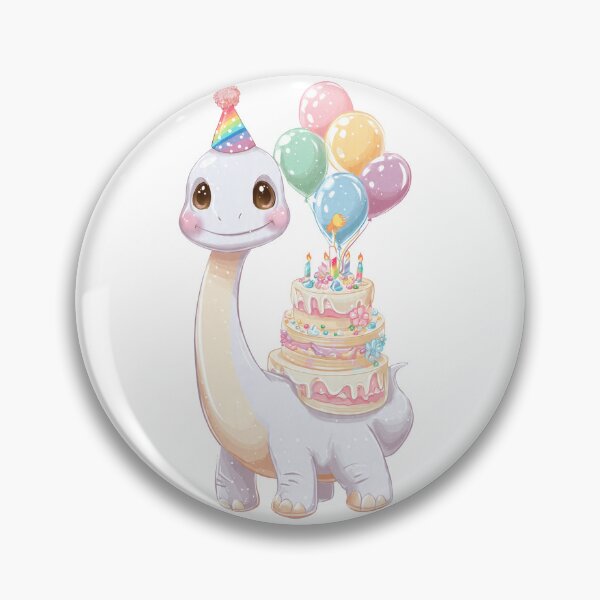 Item preview, Cute White Dinosaur Birthday Sticker with Rainbow Cake and Balloons designed and sold by Tronstell.