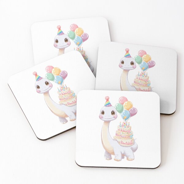 Item preview, Cute White Dinosaur Birthday Sticker with Rainbow Cake and Balloons designed and sold by Tronstell.