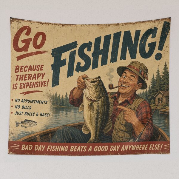 Item preview, Go Fishing! — Vintage Retro Poster designed and sold by Jandedan.