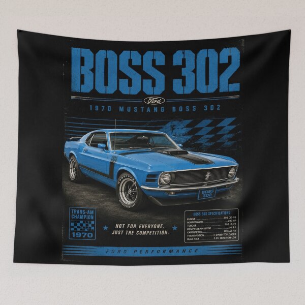 Item preview, 1970 Ford Mustang Boss 302 Grabber Blue Trans-Am Classic Muscle Car Art designed and sold by TheArtOfCar.