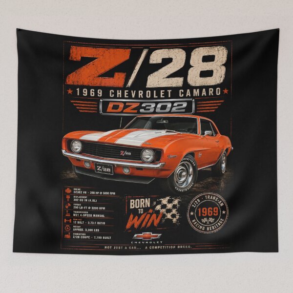 Item preview, 1969 Camaro Z/28 DZ302 Trans-Am Classic Muscle Car Vintage Art designed and sold by TheArtOfCar.