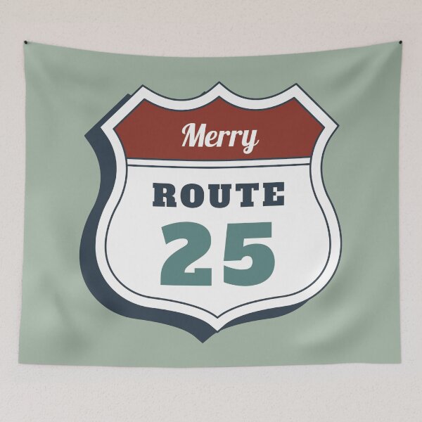 Artikelvorschau, Frohe Weihnachten, Juli, Route 25 Schild, Reisen, Vintage entworfen und verkauft von Gossip Rag.