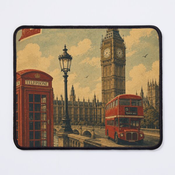 Item preview, London´s Iconic Charm: Vintage Big Ben, Red Bus Poster designed and sold by Clavivs.