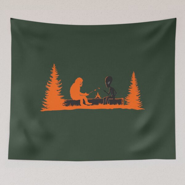 Item preview, Humorous Bigfoot and Alien Roasting Smores Campfire Friendship designed and sold by Cosmic Cactus.