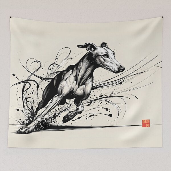 Item preview, Galgo in Motion – Sumi-e Greyhound Art Print with Ink Flow Lines designed and sold by GALOGO – Art for Sighthounds & Animal Welfare.