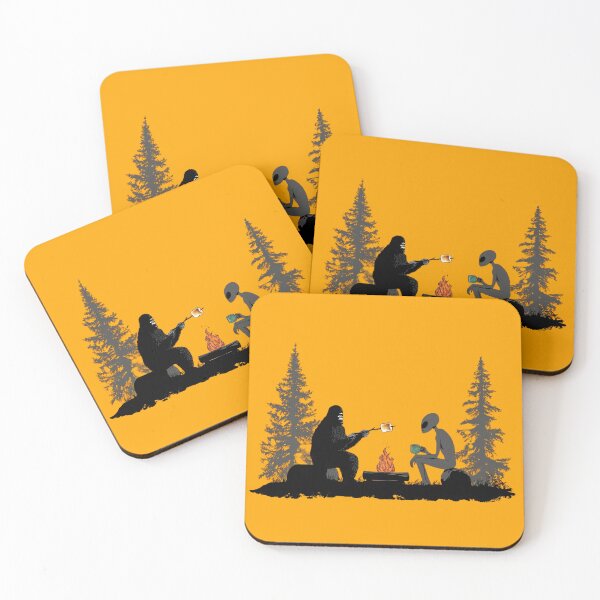 Item preview, Humorous Bigfoot and Alien Campfire S'mores Friendship designed and sold by Cosmic Cactus.
