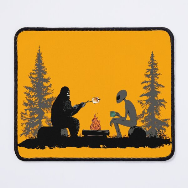 Item preview, Humorous Bigfoot and Alien Campfire S'mores Friendship designed and sold by Cosmic Cactus.