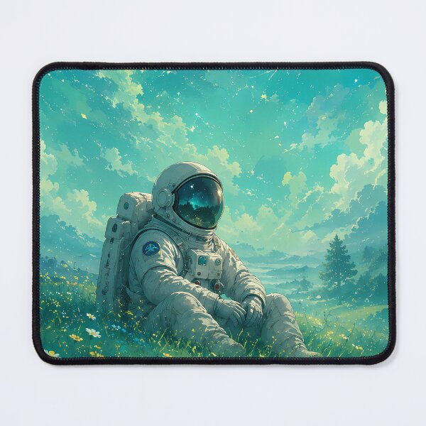 Item preview, Dreamy Astronaut in Wildflower Field | Ethereal Sci-Fi Anime Landscape Art designed and sold by The Artsy Stories.
