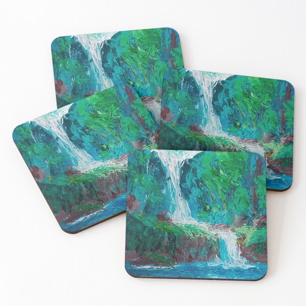 Item preview, Waterfall Nature Art Print – Forest Landscape Paint designed and sold by Fipadsa.