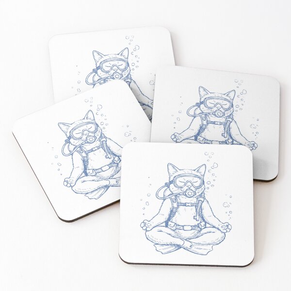 Item preview, Scuba Cat Meditation - Vintage Sketch Art, Ocean Illustration designed and sold by JessArty ⭐⭐⭐⭐⭐.