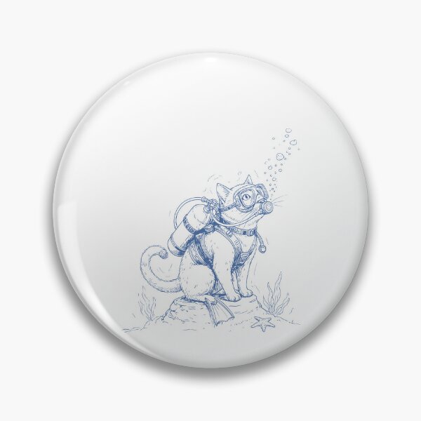 Item preview, Standing Scuba Cat - Ocean Line Art, Vintage Diver  designed and sold by JessArty ⭐⭐⭐⭐⭐.