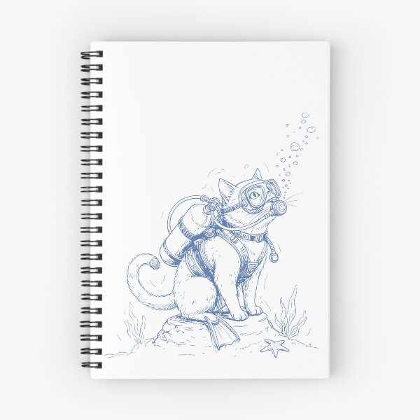 Item preview, Standing Scuba Cat - Ocean Line Art, Vintage Diver  designed and sold by JessArty ⭐⭐⭐⭐⭐.