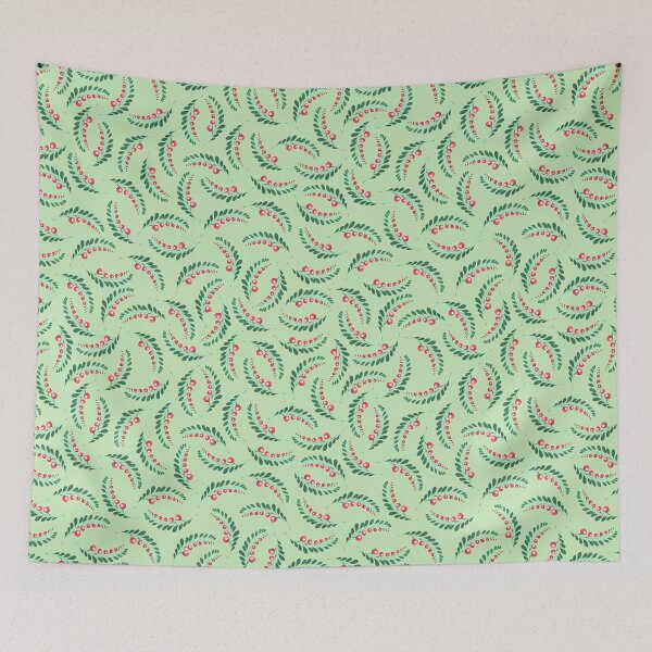 Item preview, green twigs with red berries, floral pattern, Petrykivka style designed and sold by Sunflower-7.