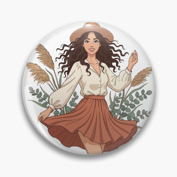 Item preview, Dancing Boho Girl with Sun Hat - Aesthetic Pampas Grass & Meadow Art designed and sold by BestChoiceService.